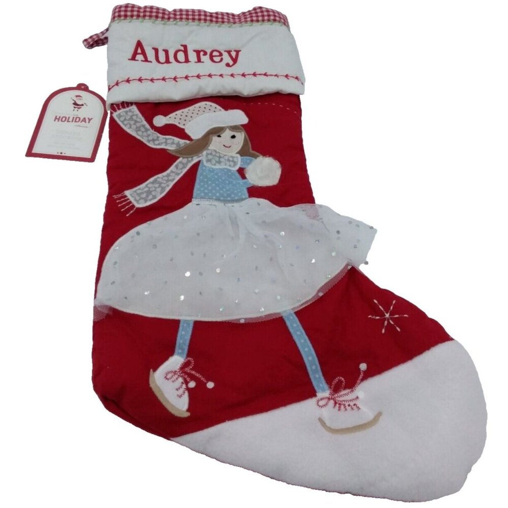 Pottery Barn Kids Audrey Ice Skater Quilted Holiday Stocking Christmas Skating